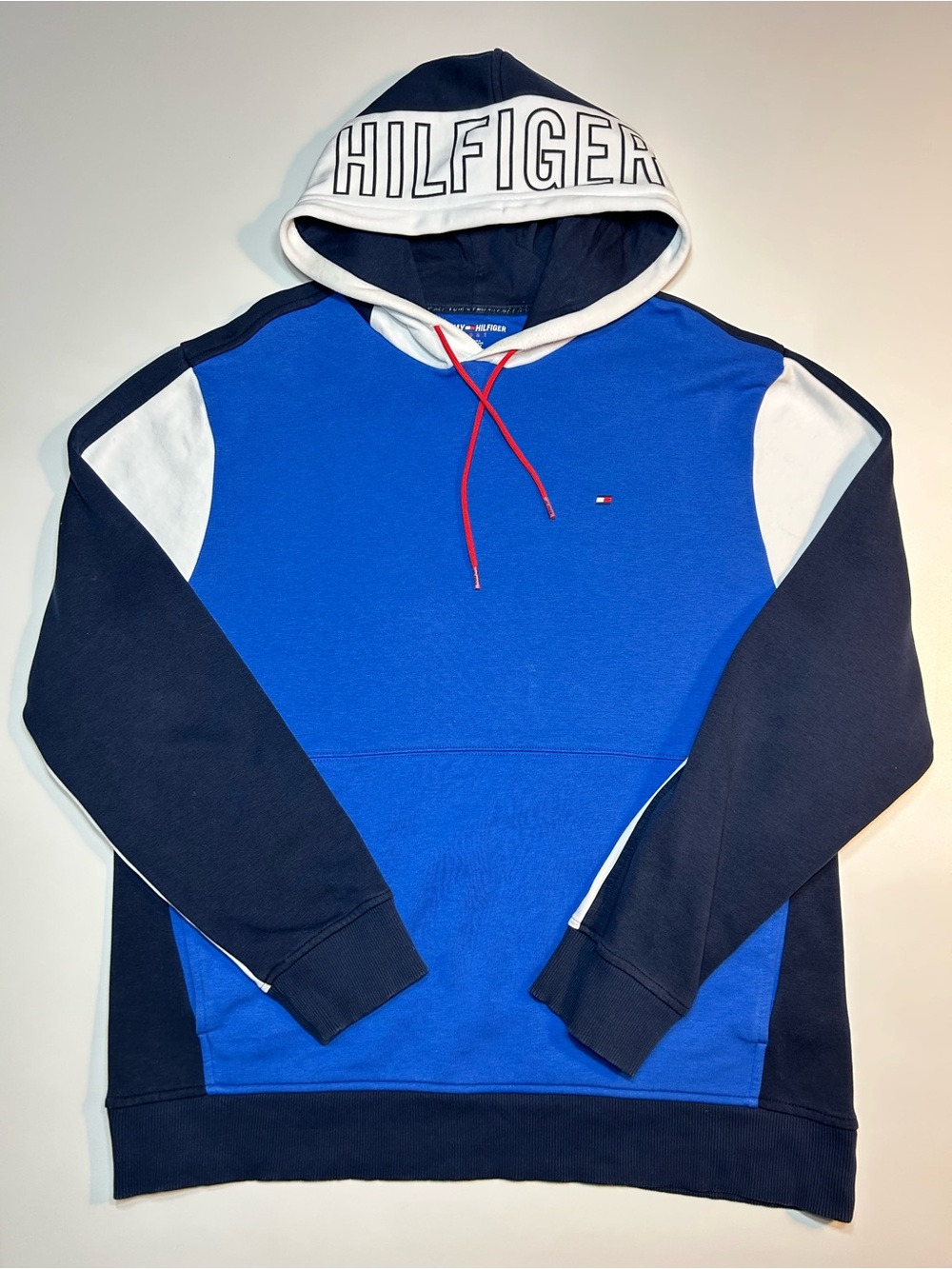 Tommy Hilfiger Sport Colorblock Hood Spellout Pullover Hoodie Blue